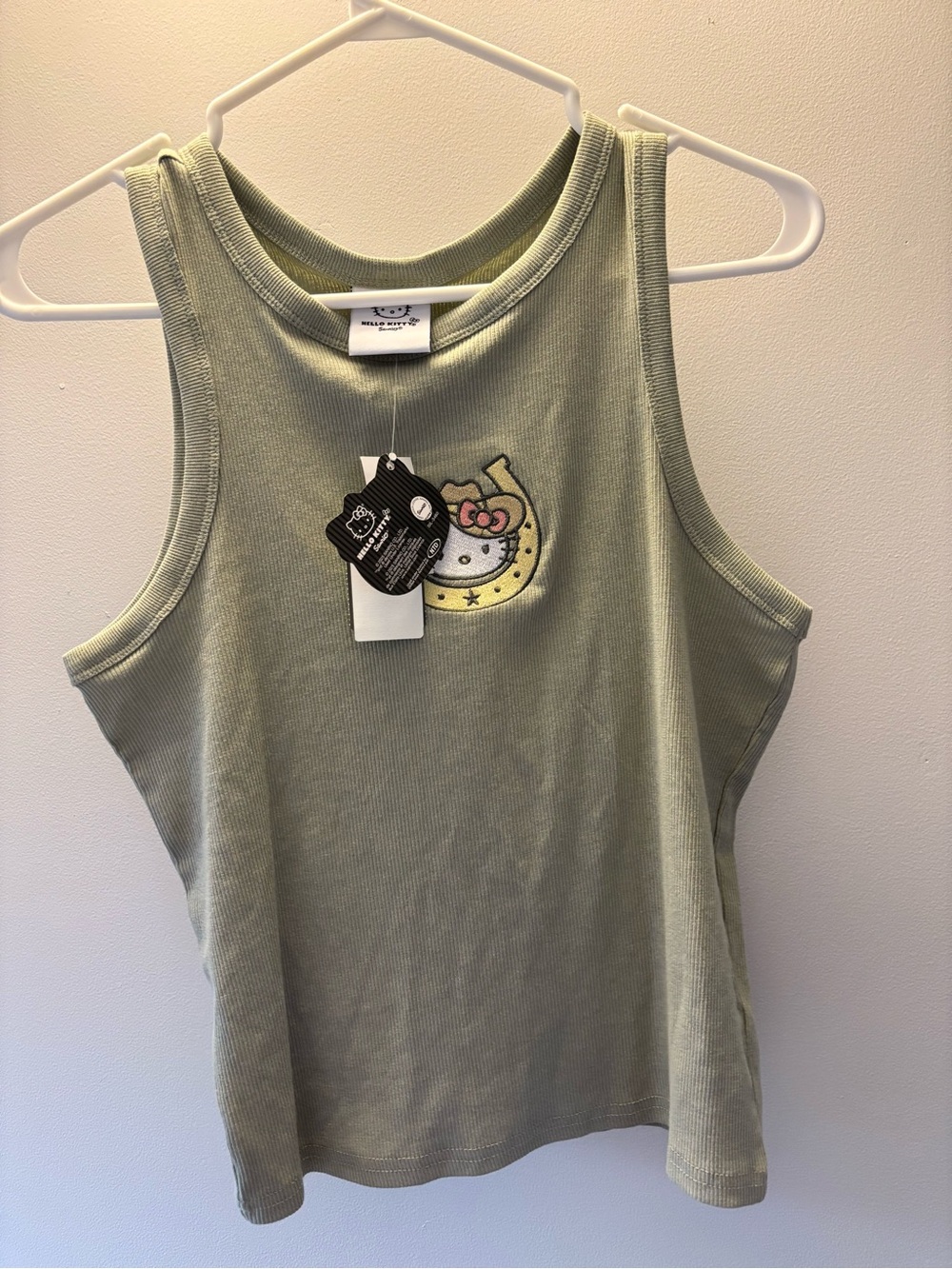 Cowboy Hello Kitty Light Green Ribbed Tank
